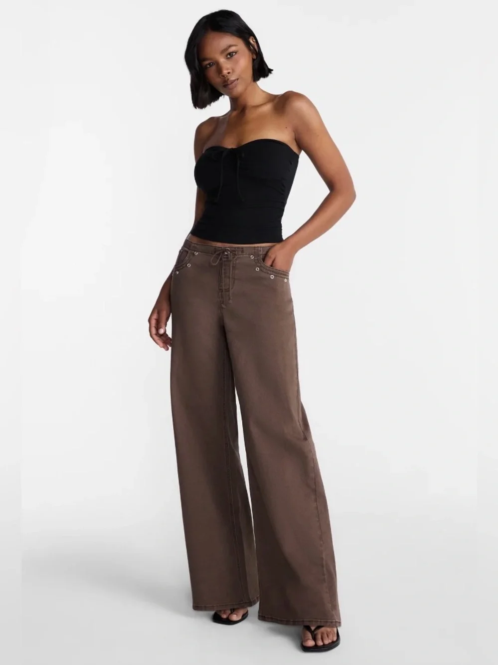 NWT No Boundaries Wide Leg Grommet Drawstring Jeans - Brown